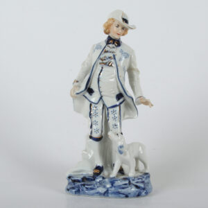 Plavo bela Porcelanska figura - čovek i pas