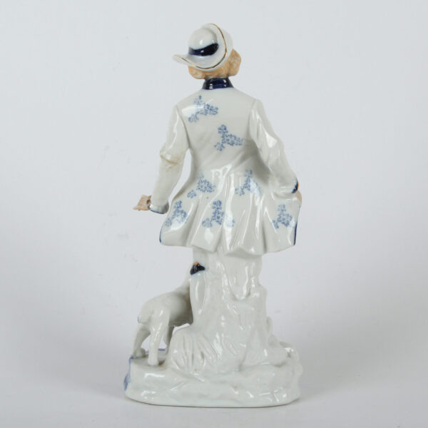 Plavo bela Porcelanska figura - čovek i pas - Image 3