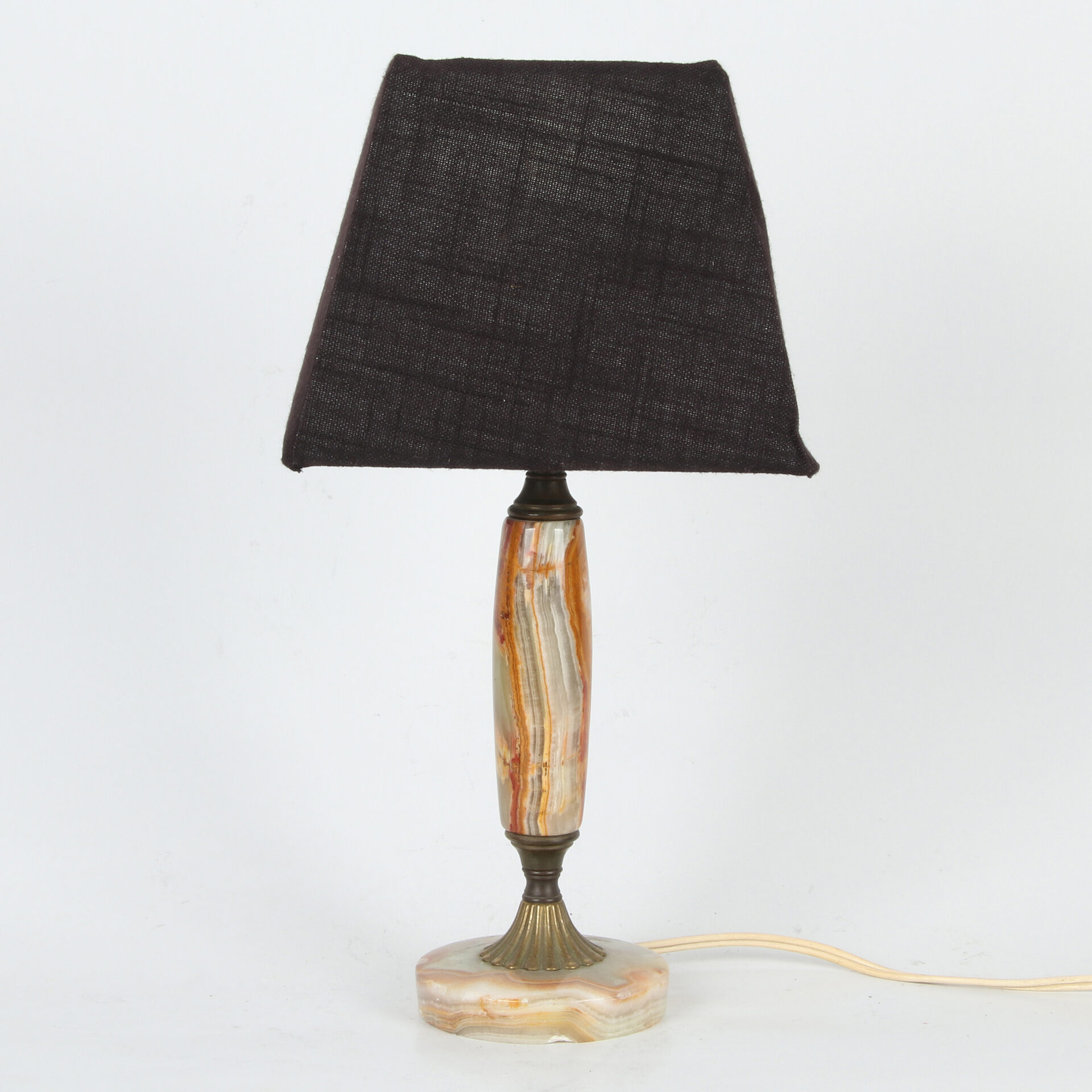 Vintage oniks stona lampa sa tekstilnim abažurom