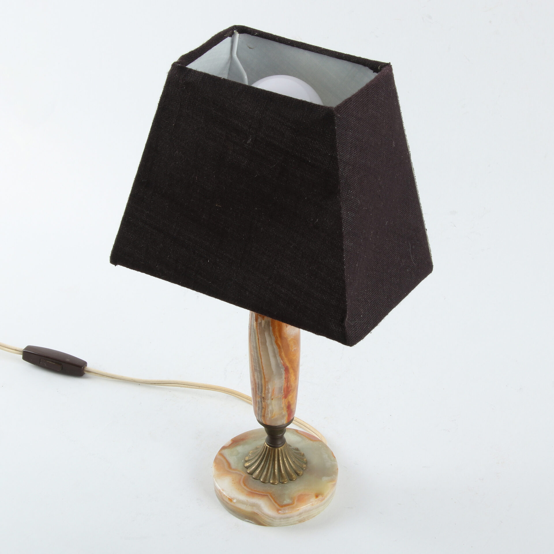 Vintage oniks stona lampa sa tekstilnim abažurom - Slika 12