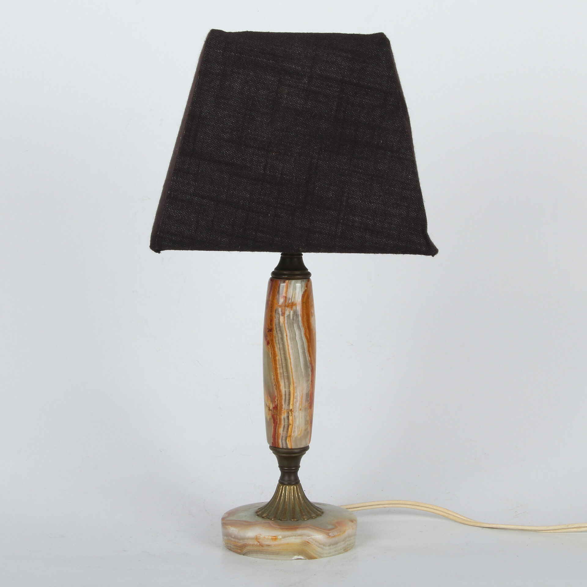 Vintage oniks stona lampa sa tekstilnim abažurom - Slika 2