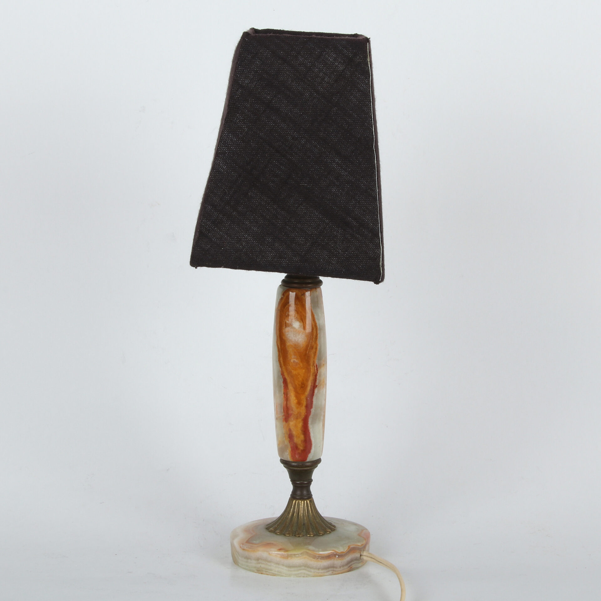Vintage oniks stona lampa sa tekstilnim abažurom - Slika 3