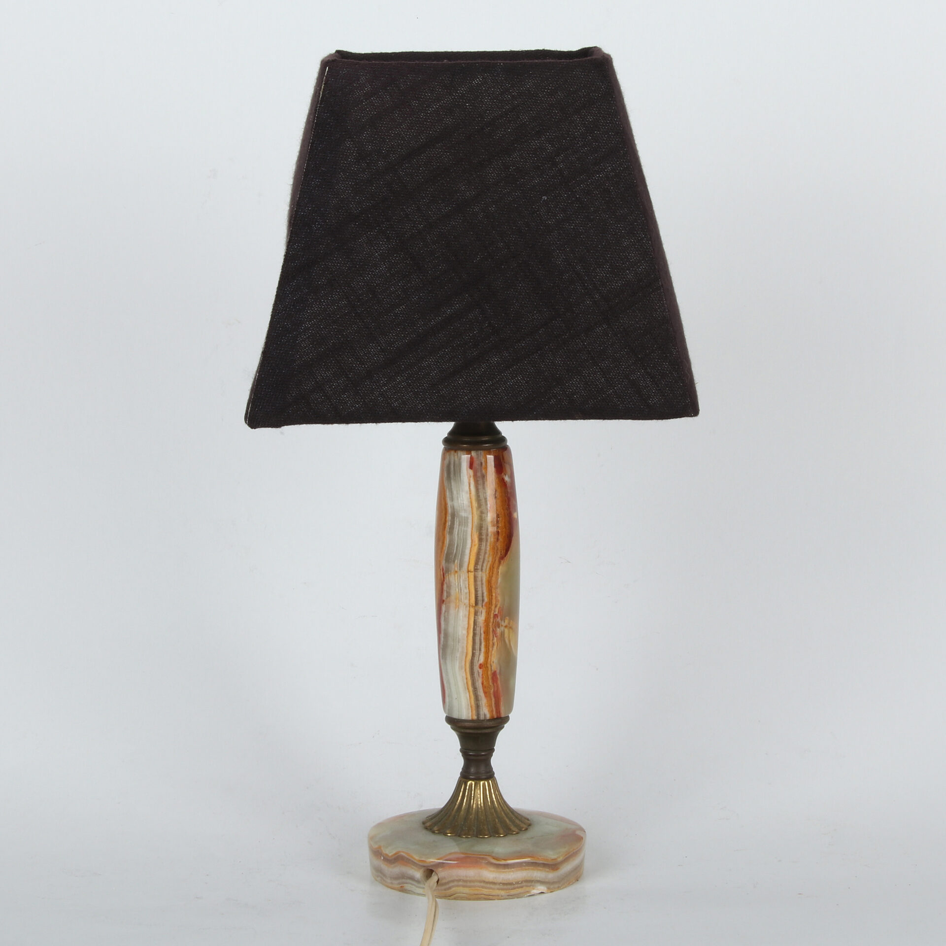 Vintage oniks stona lampa sa tekstilnim abažurom - Slika 4