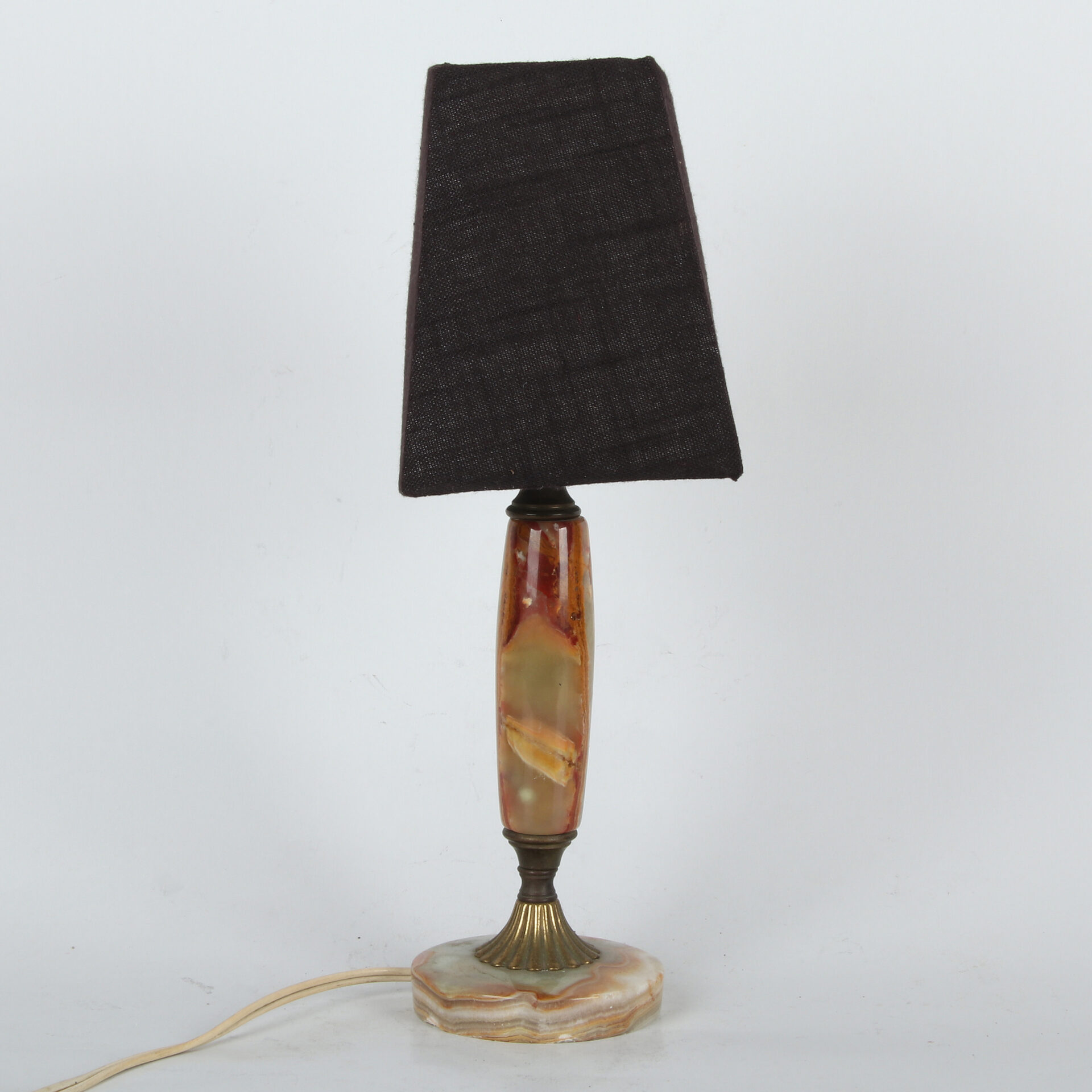 Vintage oniks stona lampa sa tekstilnim abažurom - Slika 5