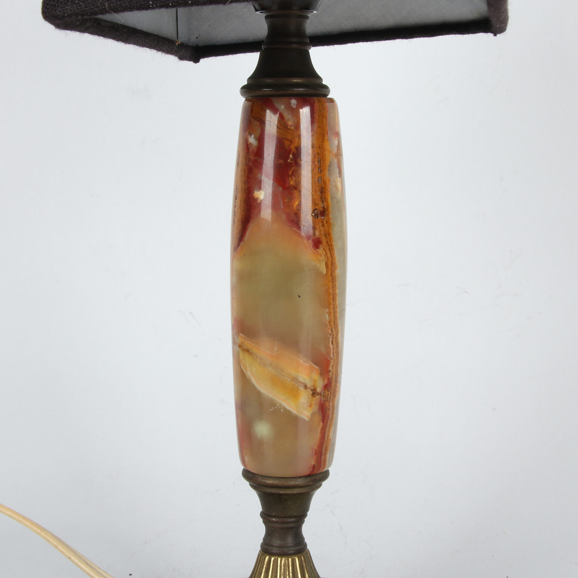 Vintage oniks stona lampa sa tekstilnim abažurom - Slika 7