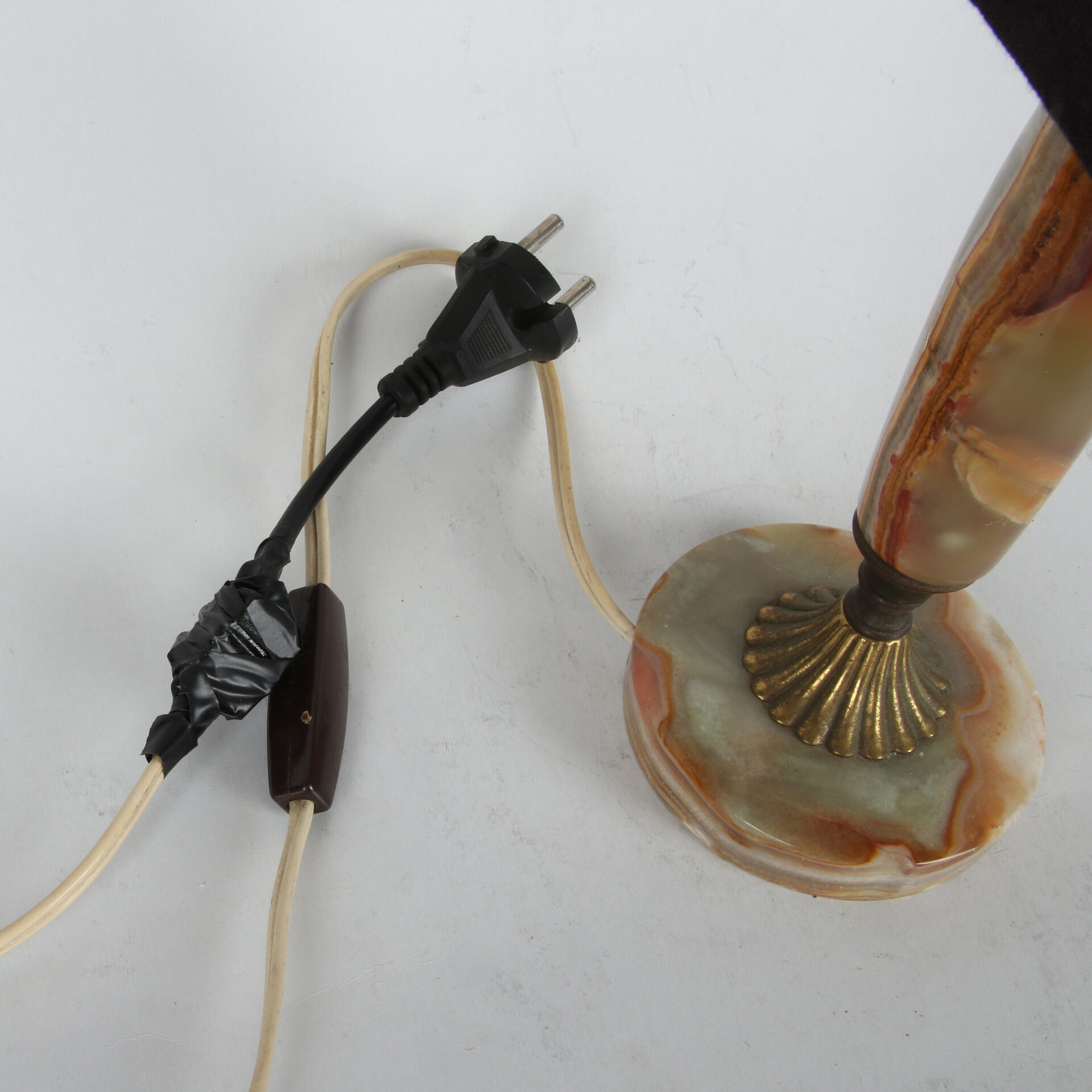 Vintage oniks stona lampa sa tekstilnim abažurom - Slika 8